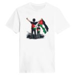 Barn som holder Palestina-flagg t-skjorte med rund hals for kvinner