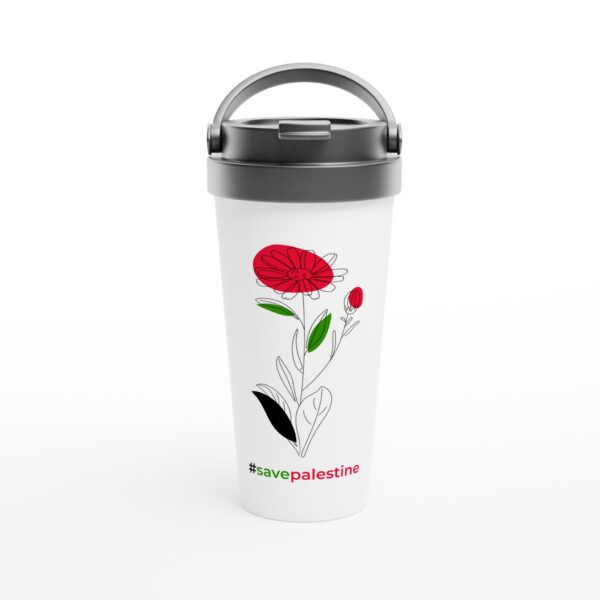 Save Palestine Rød Rose Trykt Rustfritt Stål Reise kaffekrus Hvit 440ml