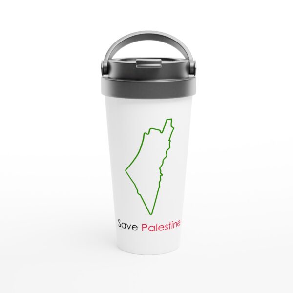 440ml Hvit Rustfritt Stål Reise kaffekrus Med Stor Save Palestine kart Trykt