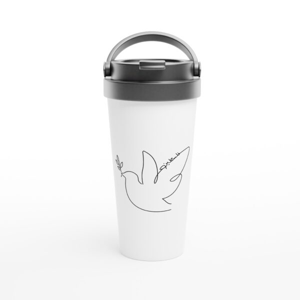 440ml hvit rustfritt stål reise kaffekrus trykt med Palestine Dove Bird