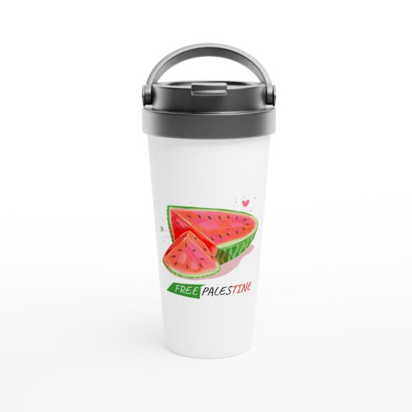 Free Palestine Søt Vannmelon Trykt Rustfritt Stål Reise kaffekrus Hvit 440ml