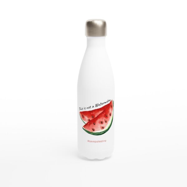 Save Palestine Rustfritt Stål Vannflaske Hvit 500ml Trykt Med “This is Not a Watermelon”