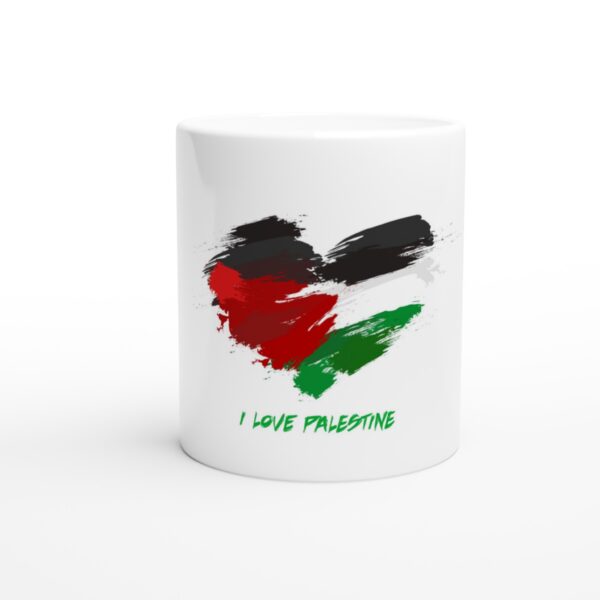 325ml keramisk kaffekrus trykket med “I love Palestine hjerte flagg”