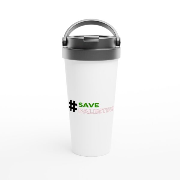 440ml Hvit Rustfritt Stål Reise kaffekrus Trykt Med Hashtag Save Palestine