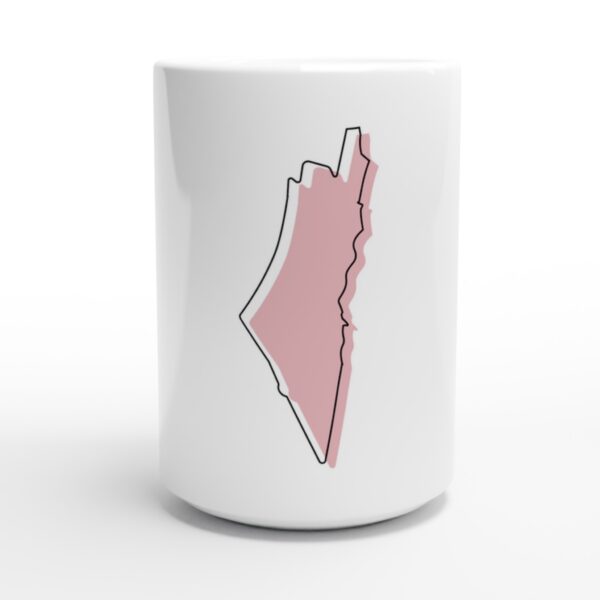 440ml keramisk kaffekrus trykt med Palestine svart omriss rosa kart