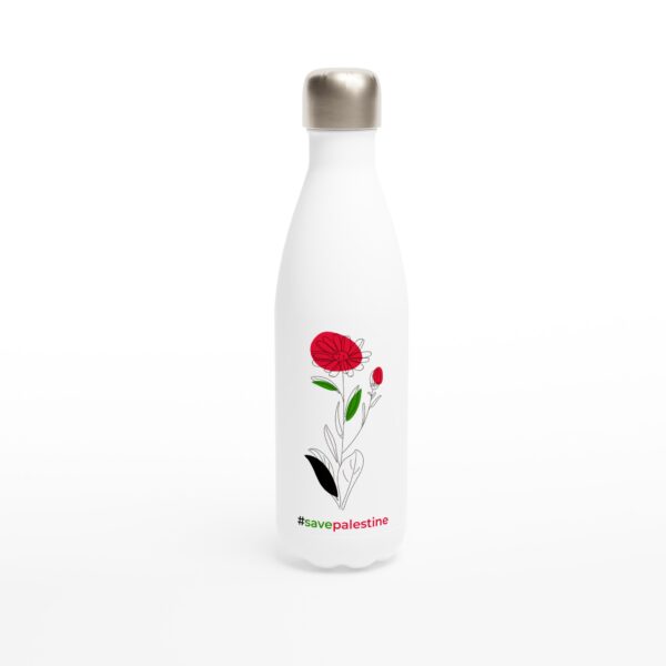 Save Palestine Rød Rose Trykt Rustfritt Stål Vannflask Hvit 500ml