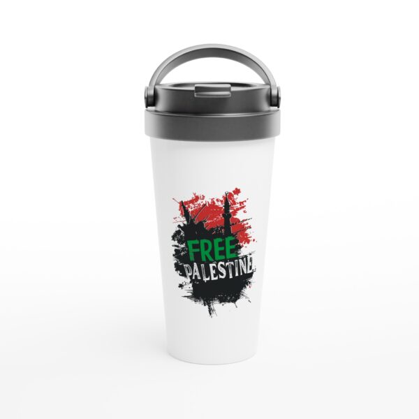 440ml hvit rustfritt stål reise kaffekrus trykt med Free Palestine