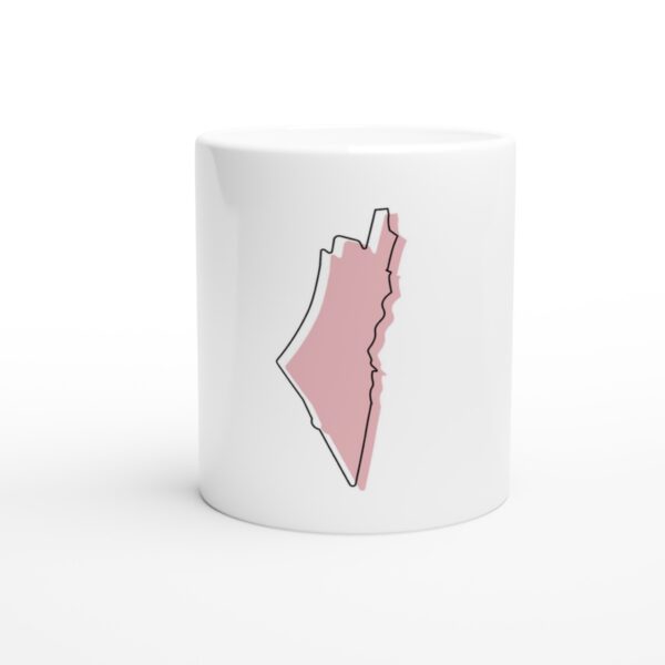 325ml keramisk kaffekrus trykt med Palestine svart omriss rosa kart